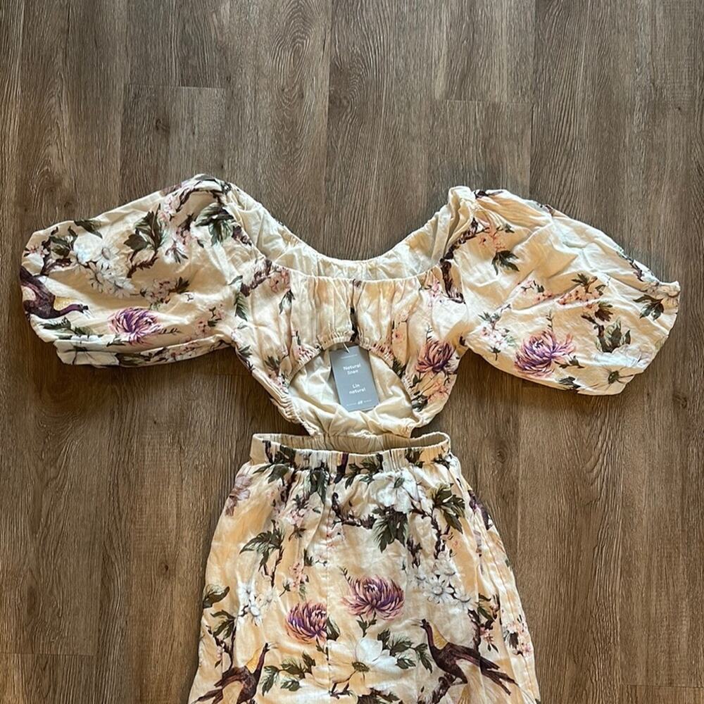 NWT H&M Voluminous Cut-Out Floral Puff Sleeve Linen Dress Size XS - Picture 4 of 7